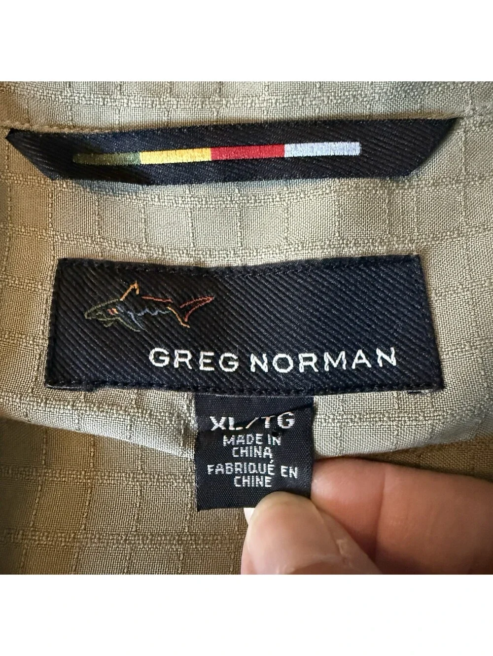 Greg Norman Men’s XL 100%Silk Shirt Olive Green Textured Short Sleeve Golf Camp